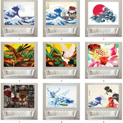 Kanagawa Surfing Hanging Cloth Japanese Style Ukiyo-e Surf Beckoning Cat Decorative Cloth Background Cloth Can Be Customized