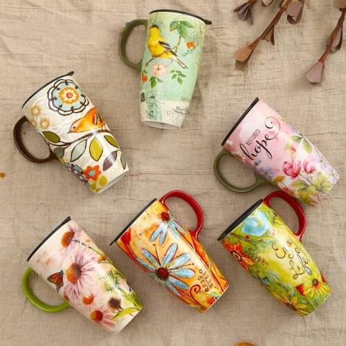 Lovely Coffee Mug Big Capacity Mug Glass Ceramics Bring Cover Coffee Originality Breakfast Cup Household Lovers Scented Tea Cup