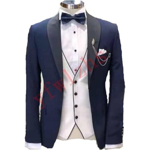 Handsome Groomsmen Shawl Lapel Groom Tuxedos Wedding Dress Men Suits Blazer Prom Dinner (Jacket+Pants+Tie+Vest) A724
