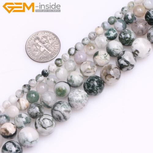 Gem-inside 4-10mm Natural Stone Beads Round Green Moss Tree Agates Beads For Jewelry Making Beads 15'' DIY Beads Jewelery DIY
