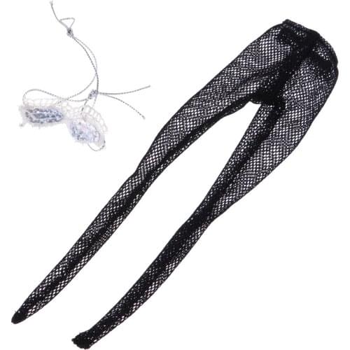 Doll Underwear Top & Lace Fishnet Panty Pants Stockings for Doll Black