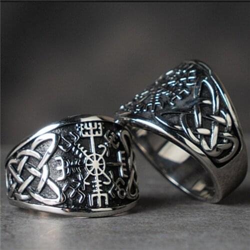 Personality Viking Compass Rings for Motorcycle Party Punk Retro Finger Ring Fashion Ring Wedding Ring Men Jewelry