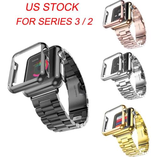 38mm 42mm Stainless Steel Metal Strap for Apple Watch Series 3 Band Gold Plated Case Cover for iWatch Series 2/3 Watch Bands