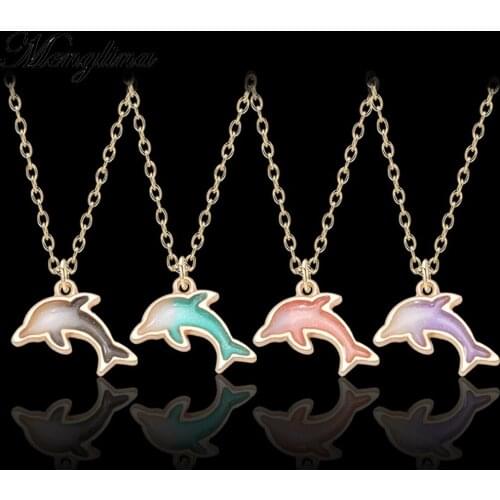 Fashion Cute Enamel Dolphin Necklaces & Pendants Gold Color Metal Marine Animal Charm Pendant Necklace for Little Girls Women