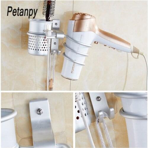 Wall Mounted Hair Dryer Holder Aluminum Drier Comb Holder Rack Stand Set Storage Organizer Bathroom beautician Worldwide Store