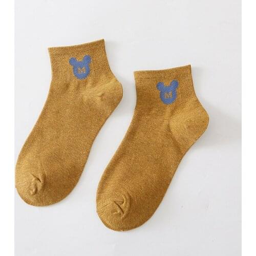 Cartoon Mickey head print socks female thin summer socks cute shallow mouth boat socks student solid color socks