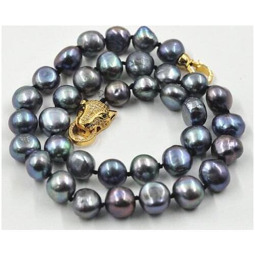 NEW 12-13mm south sea black baroque pearl necklace 18" leopard Clasp