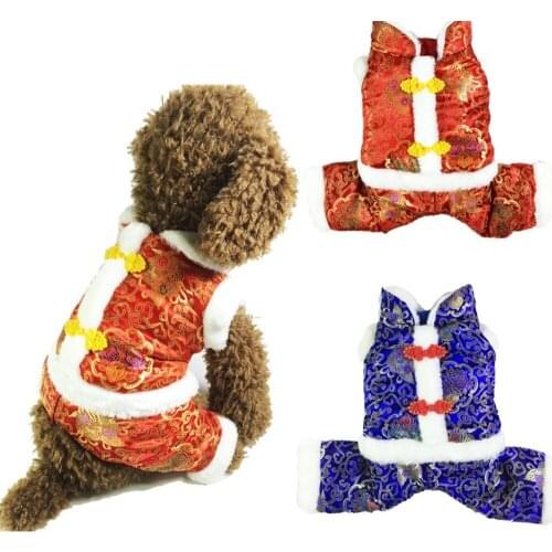 New year pet clothes winter soft silk+cotton dog clothes puppy clothes Chinese style pet dog cat new year costume pet Tang suit