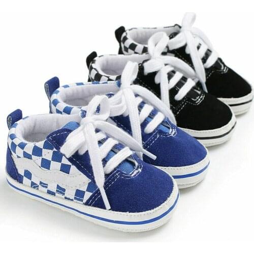 Newborn Baby Shoes Baby Girls Boys Soft Sole Crib Shoes Sneakers Anti-Slip Plaid Canvas Shoes 0-18Months