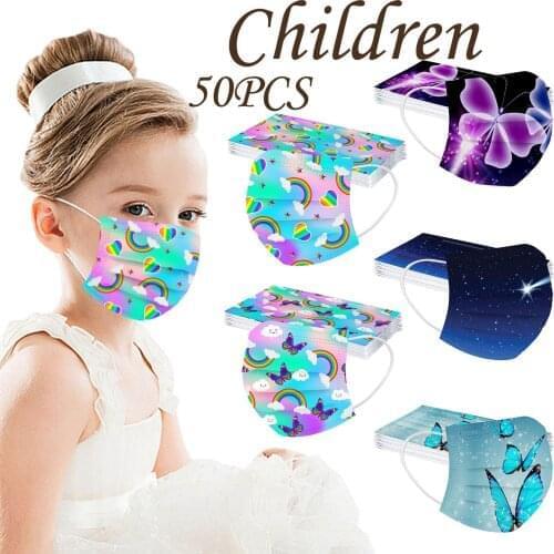 50pcs Disposable Boy And Girl Printed Mascarillas Children 3-layer Face-mask Halloween Cosplay Mask Mondmasker Kinderen Mascara
