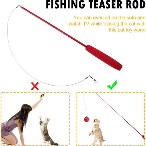 Cat Teaser Wands Interactive Retractable Fishing Pole Wand Cat Catcher Teaser Stick Rod Toy Great for Kitten Training Exercising