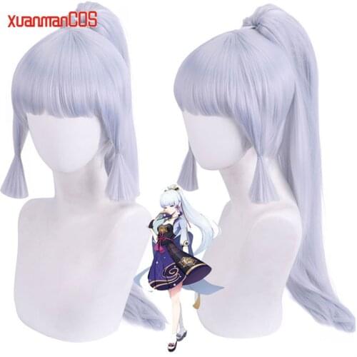 Anime Genshin Impact Kamisato Ayaka Cosplay 70cm Wig Silver Blue Wig Cosplay Halloween Wigs Heat Resistant Synthetic Wigs