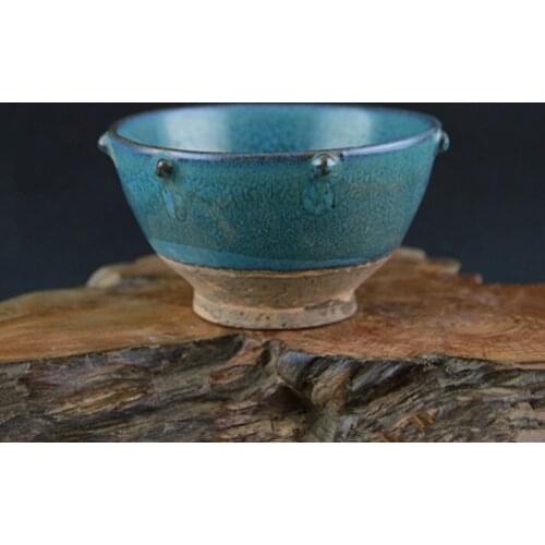 Song Dynasty Jun kiln flower glaze kiln changed drum nail bowl Kung Fu tea bowl