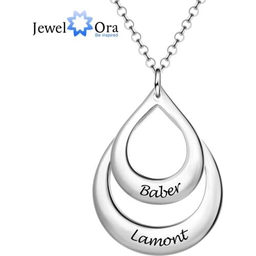 Personalized 2 Names Engraved Necklaces & Pendants Customized Water Drop Layered Necklace Anniversary Gift (JewelOra NE103633)