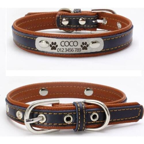 Personalized Adjustable Genuine Leather Dog Collar Puppy Neck Buckle Strap Belt Padded Collar Small Medium Large Cat Labrador