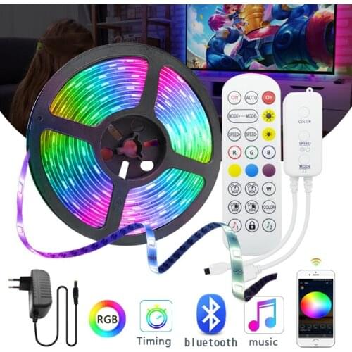 RGB LED Strip 5m 10m 15m Waterproof Led Neon Light 2835 5050 DC12V 30LedsM Flexible Lighting Ribbon Tape Controller Adapter Set