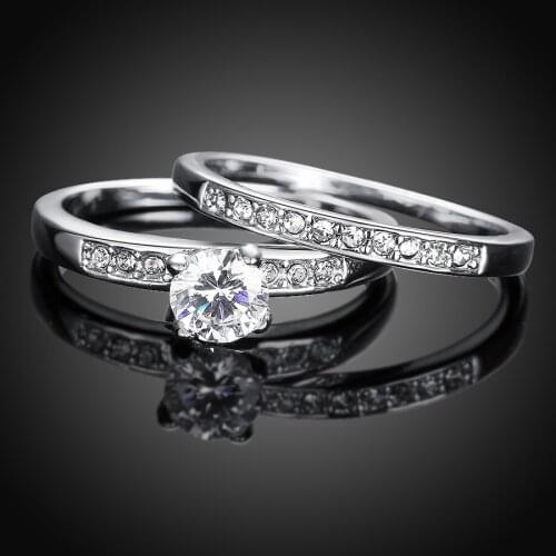 Silver / rose gold Color wedding Ring set,Fashion Rounds Bijoux Wedding Cubic Zirconia rings For Women Engagement party jewelry