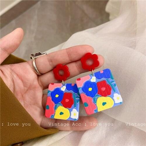 Earrings for Women Vintage Geometric Colorful Earrings Cow Bear Flower Cartoon Earrings Acrylic Fashion Charm Jewelry Gifts