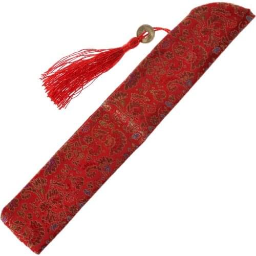 Silk Folding Chinese Hand Fan Bag With Tassel Dustproof Holder Protector Pouch Case Cover Retro Style85WC