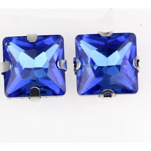 Super beauty Light Sapphire square shape Glass Crystal sew on claw rhinestones with holes Diy wedding decoration and Shoes