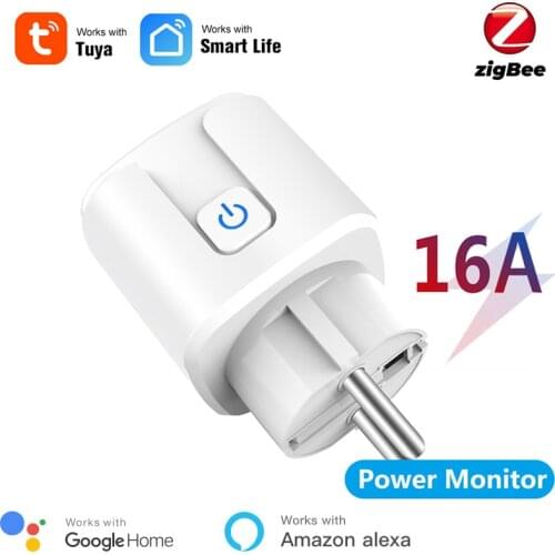 Mumubiz Zigbee 3.0 EU Smart Socket With Power Monitor, APP Control Type-F 16A plug,Compatible With Alexa Echo Google Nest