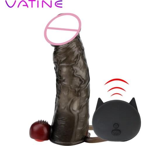 VATINE 10 Frequency Reusable Penis Sleeve Vibrator Penis Vibrating Enlargement Remote Control Sex Toys for Men Couples
