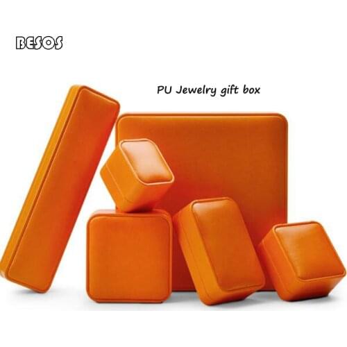 High Grade Fashion High Quality PU Orange Gift Box Party Activity Necklace Ring Bracelet Packing Decoration Jewelry Gift Box