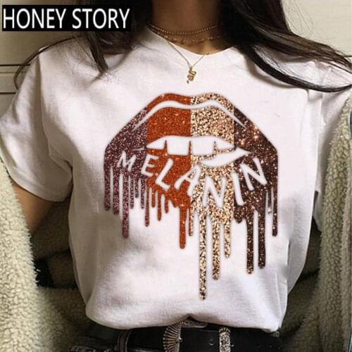 ZOGANKIN Cartoon T-shirt Kawaii Melanin Shirts Women Black African Curly Hair Girl Lips Graphic Tops Aesthetic Clothes