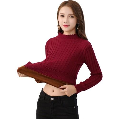 2019 Fashion Flocking Knit Sweater Women Autumn Winter Long sleeve Pullovers Female Thicken Solid Bottoming shirt Sweaters G562