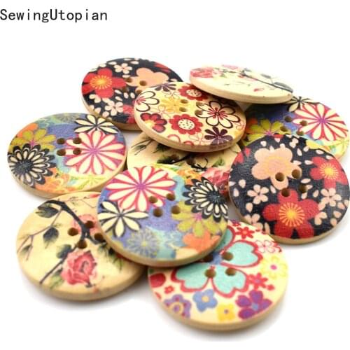 10PCS 30MM Mix Wood Flower 2 Hole Wooden Buttons for Clothing Sewing Botones Decorativos Crapbooking Crafts Home Decor