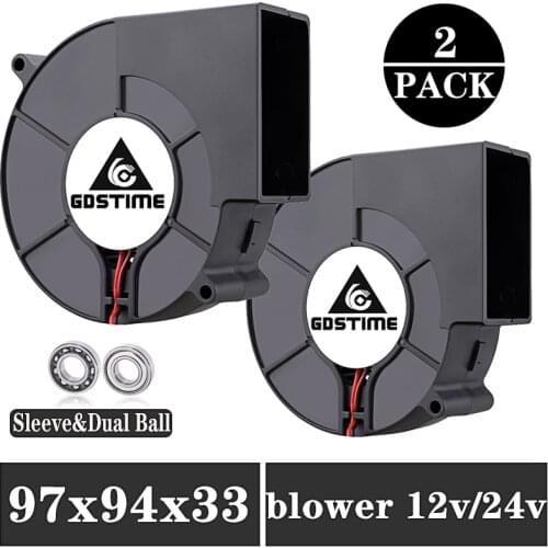 2Pcs Gdstime DC 9733 12V 24V Blower Fan 9cm 97x33mm BBQ Blower Big Air Blower Flow Centrifugal Fan 3600RPM Sleeve/Ball Bearing