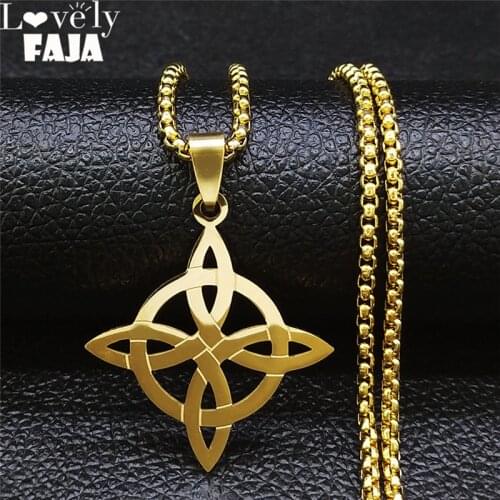 2021 Witchcraft Witchs Knot Geometry Stainless Steel Long Chain Necklace for Men/Women Gold Color Jewelry bijoux femme N4273S03