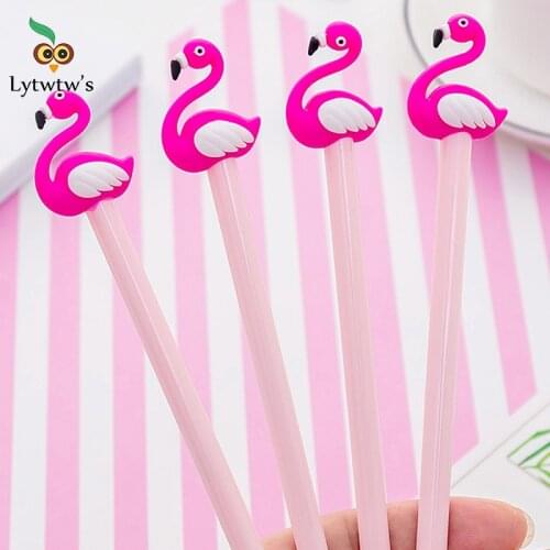 4 Pieces Lytwtws Cute Cartoon Flamingo Kawaii Stationery Gel Ink Pens Gift School Office Suppliers Kids Pen