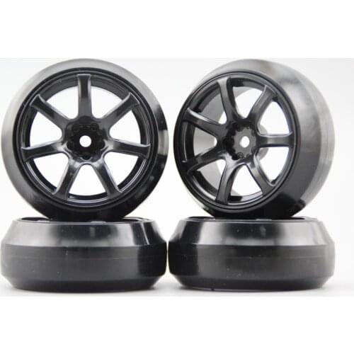 4pcs RC 1/10 Hard Drift Tire Tyre Wheel Rim W73SNK 3mm offset (Material Black) Fits For 1:10 Drift Car
