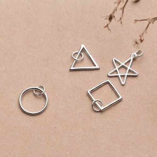 American Minimalism Geometry Dangle Charms 925 Sterling Silver Round/Triangle/Square/Star Women Earrings Pendant DIY Jewelry