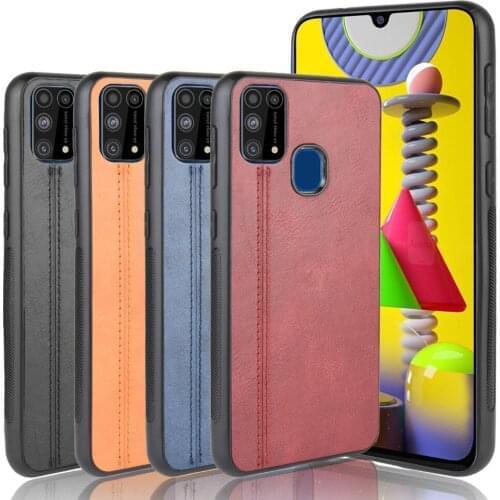 For Samsung Galaxy F41 Case Luxury Calfskin PU Leather lines Hard Back Cover Case For Samsung M21S M21 S F 41 Phone Case