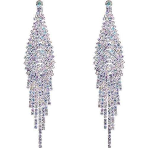 Chran Chandelier Dangle Wedding Earrings for Women Luxury Silver Plated Rhinestone Tassels Earrings