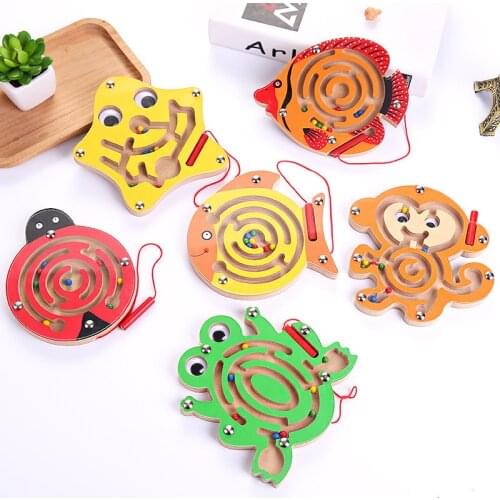 Baby Wooden Toys Maze Game Toy Monterey Shuttle Early Learning Magnetic Puzzle Snail Monkey Labyrinth For Baby Toys 0-12months