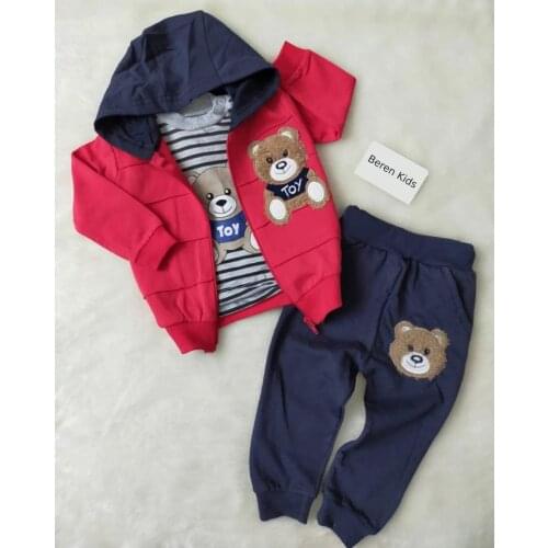 Newborn Essentials Natural Teddy Bear Patterned Hooded 3-Piece Baby Set 6-24 Months Free Shipping Turkey Luxury Quality