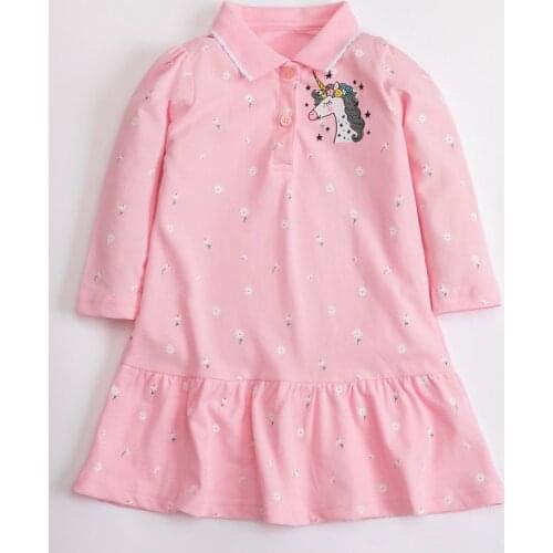 Turn-down Collar Infant Kids Girls Golf Dresses Quality Knitted Cotton Flowers One-piece Dress Casual Children Baby Girl Clothes