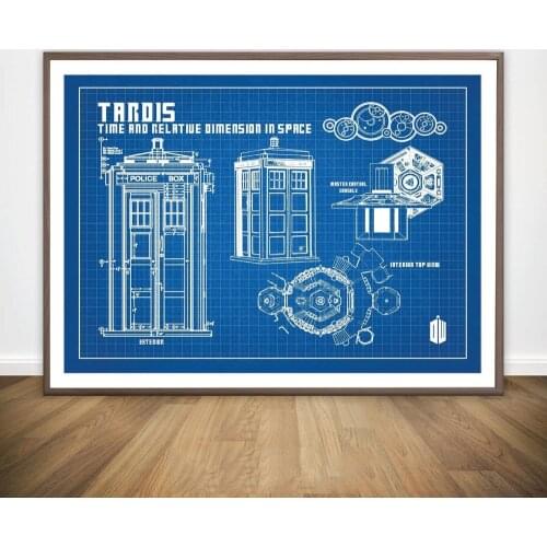 Doctor Who Tardis Blueprint Graphic Wall Art Paint Wall Decor Canvas Prints Canvas Art Poster Oil Paintings No Frame