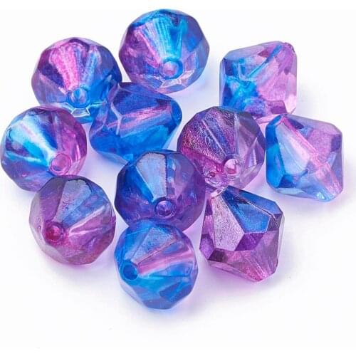 500 g Two Tone Transparent Spray Painted Acrylic Beads, Faceted, Bicone, Royal Blue, 15x14mm, Hole: 2mm, about 370pcs/500g