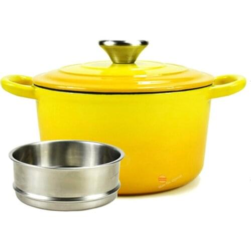 Enamel Cast Iron Soup Pot with Steamer Stainless Steel Thick Hand Non-stick Pot Induction Cooker 25cm Ceramic Pot Cooking