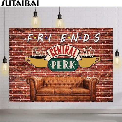 Friends Central Perk Pub Backdrop Red Brick Wall Sofa Coffee Shop Background Friends Themed Birthday Party Photo Booth Backdrops