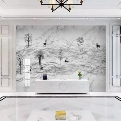 Milofi custom photo wallpaper mural Nordic modern minimalist abstract lines smoke forest elk jazz white marble TV background wal