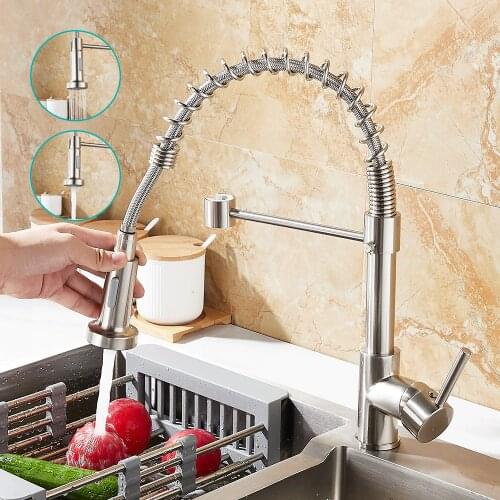 Flexible Black Brass Kitchen Faucet Pull Out Mixer Tap Black Hot Cold Kitchen Faucet Spring Style with Spray Mixers Taps