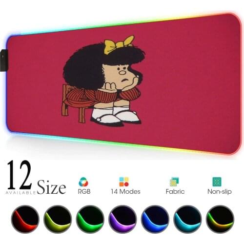 Mafalda Computer Mouse Pad Gamer Desktop Backlit Mat Pc Accessories Gaming Rgb Setup Gaming Led Mausepad Kawaii Mat for Mouse