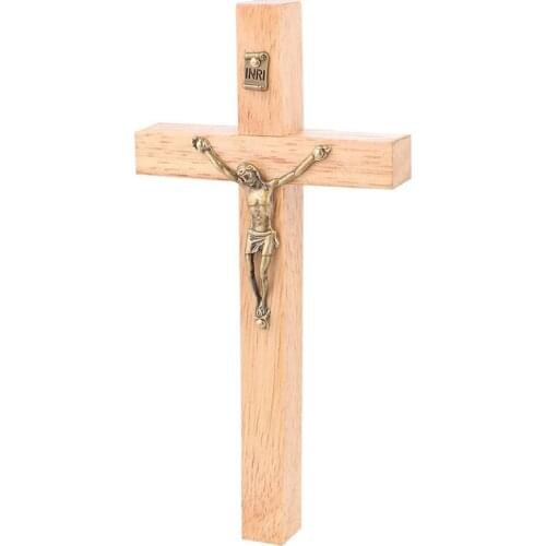 1PC Soild Wooden Cross Zinc Alloy Jesus Catholic Cross Church Ornaments Wall Mounted Wooden Crosses Home Wall Decorations