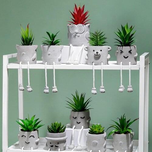 Doll Artificial Bonsai Handmade Desktop Decoration Cement Hanging Feet Doll Simulated Succulent Plant for Restaurant bonsai