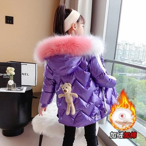 Girl Winter Jacket Kids Thick Coat Free Wash Bear Jacket Big Fur Hooded Windproof Waterproof Parka Children High Quality Clothes